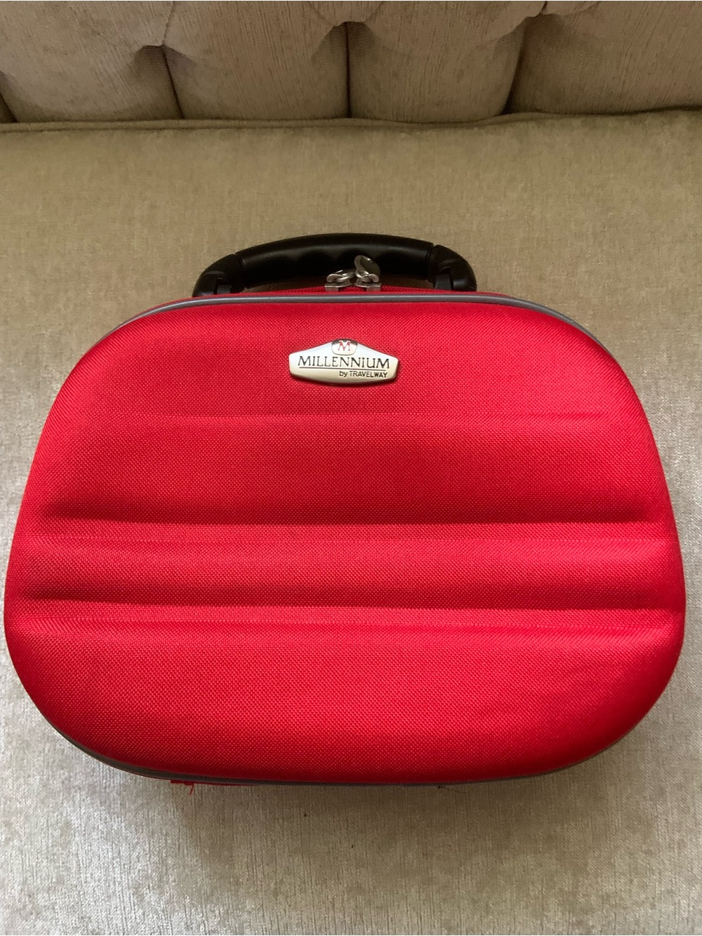 Red Structured Travel Cosmetic Case with Top Handle